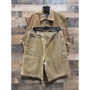 Y2K Vintage Hip-Hop Era Brown Denim Vest & Matching Shorts – Men’s XL